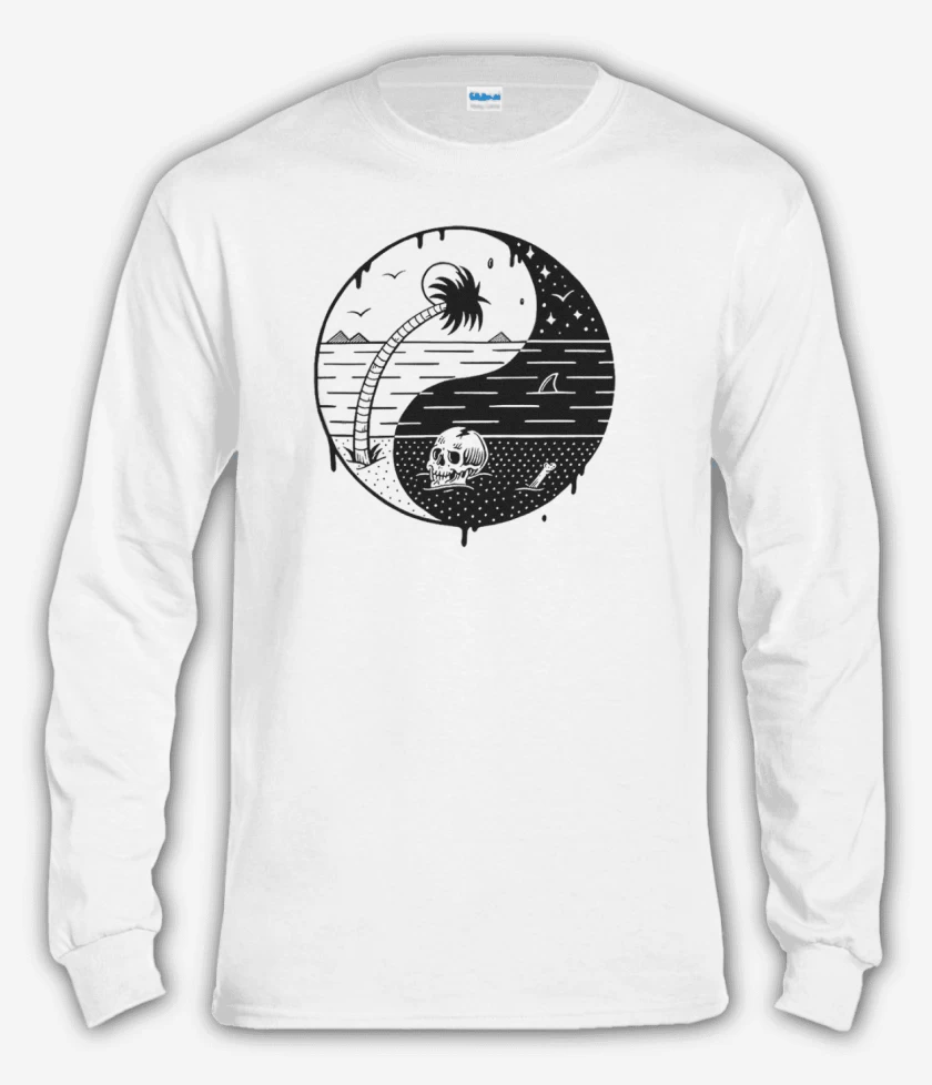 Polera manga larga Blanco de ying yang beach