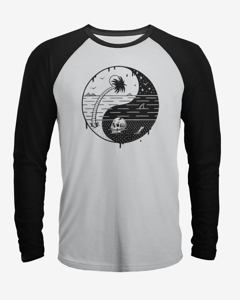 Polera Raglan Blanco / Negro de ying yang beach