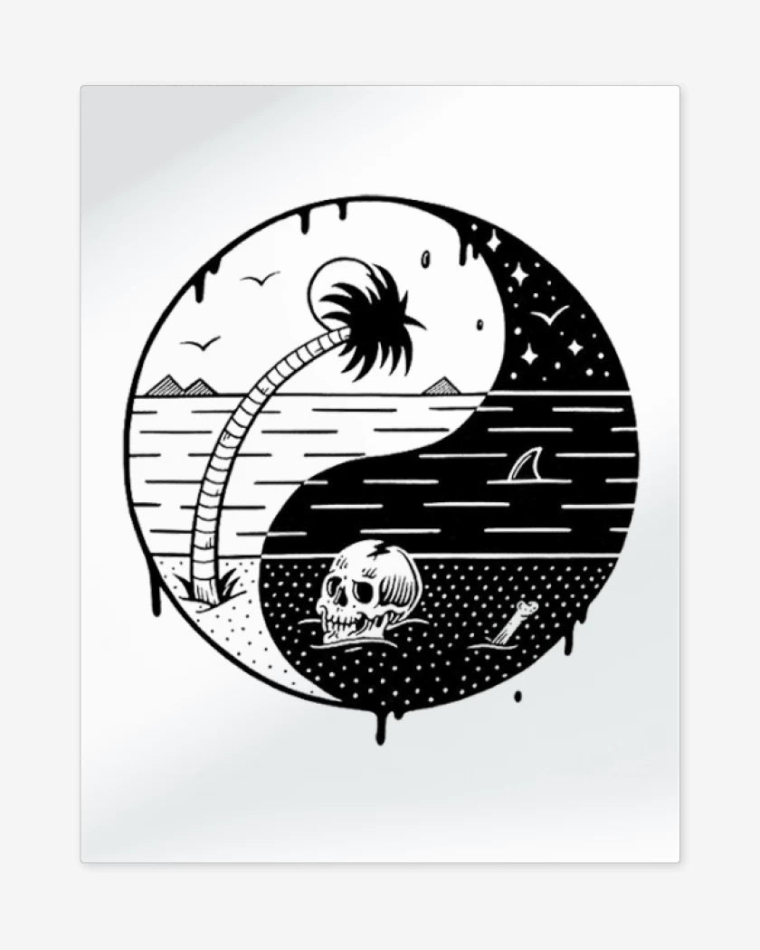 Print metalico Blanco de ying yang beach