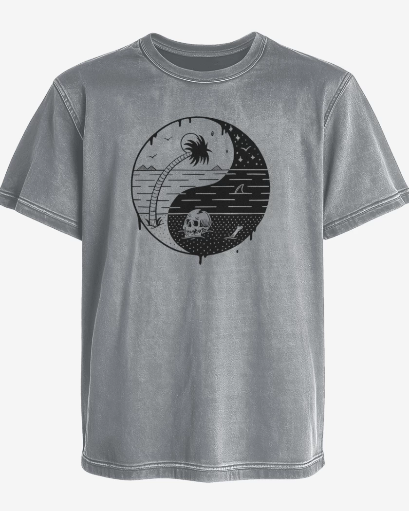 Polera desgastada Gris Melange de ying yang beach