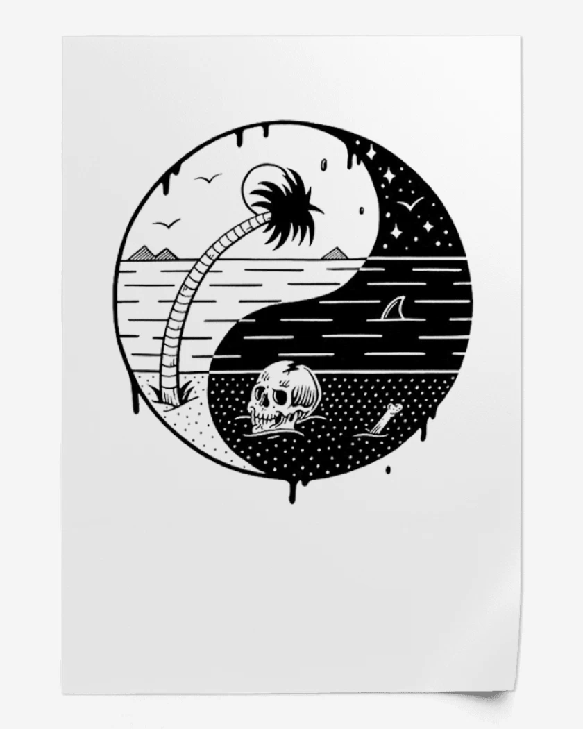 Print Blanco de ying yang beach