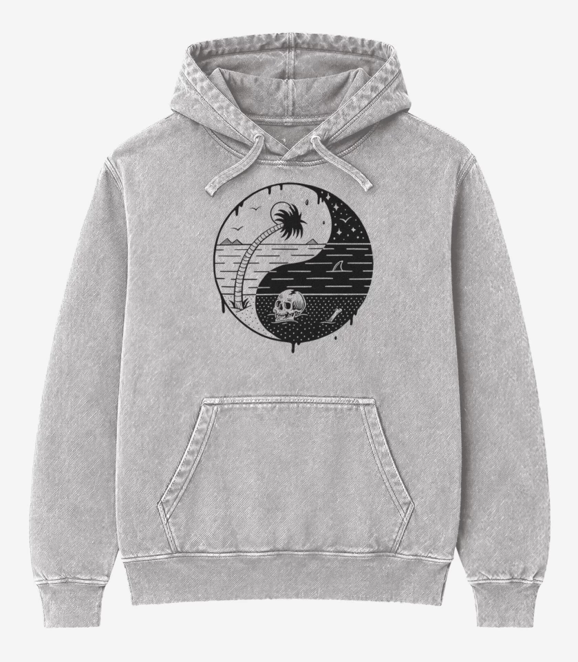 Poleron Canguro Acid Wash Gris Melange de ying yang beach