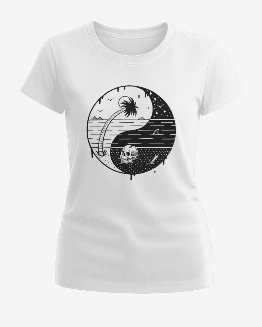 Polera de Mujer Blanco de ying yang beach