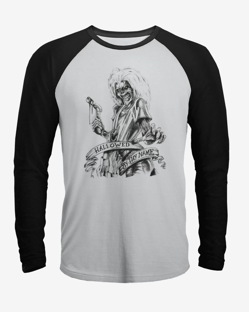 Polera Raglan Blanco / Negro de hallowed by thy name
