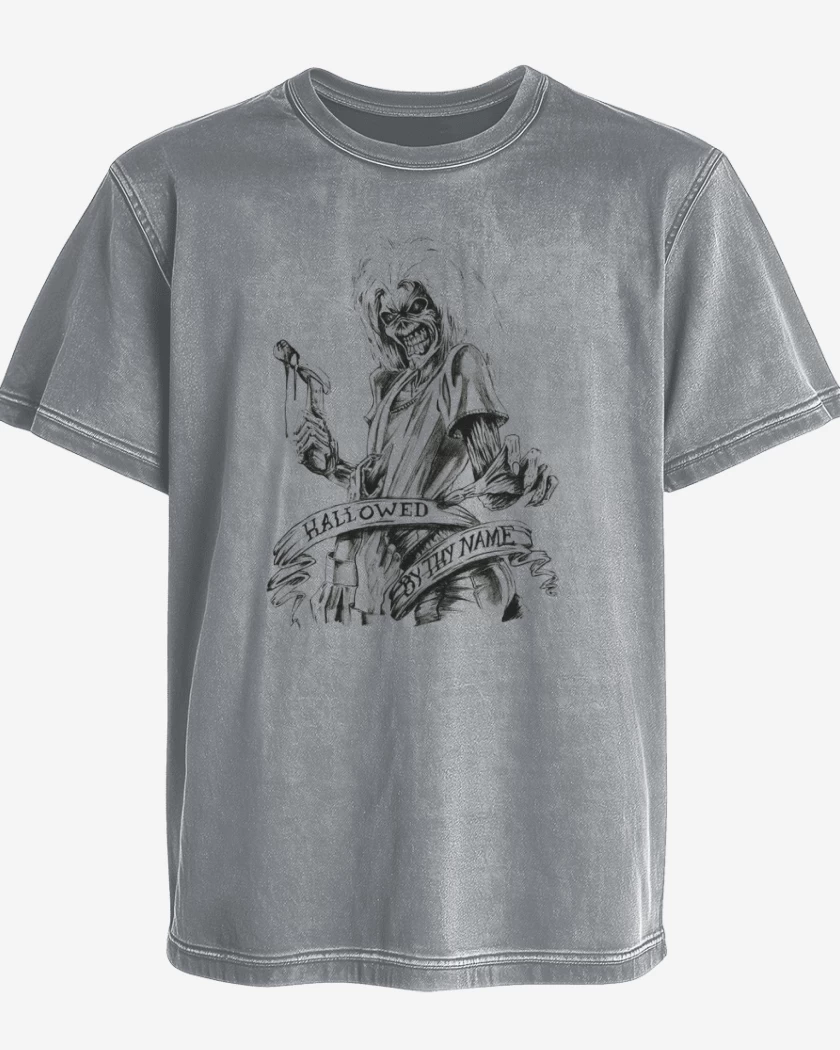 Polera desgastada Gris Melange de hallowed by thy name