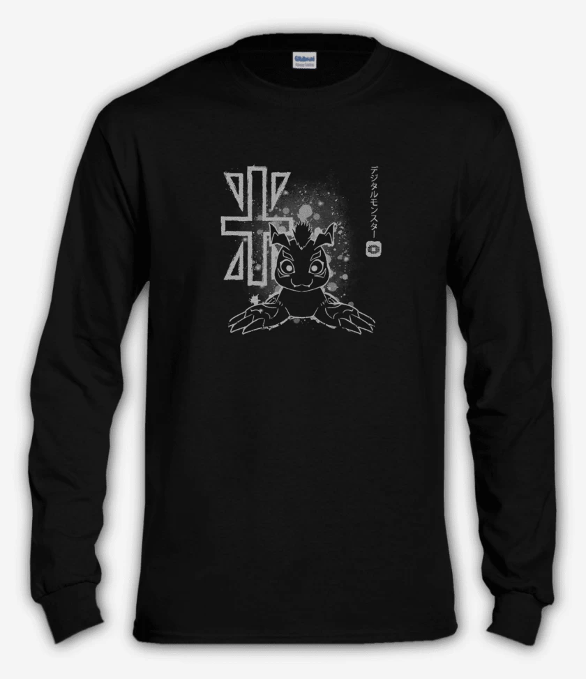 Polera manga larga Negro de gomamon 