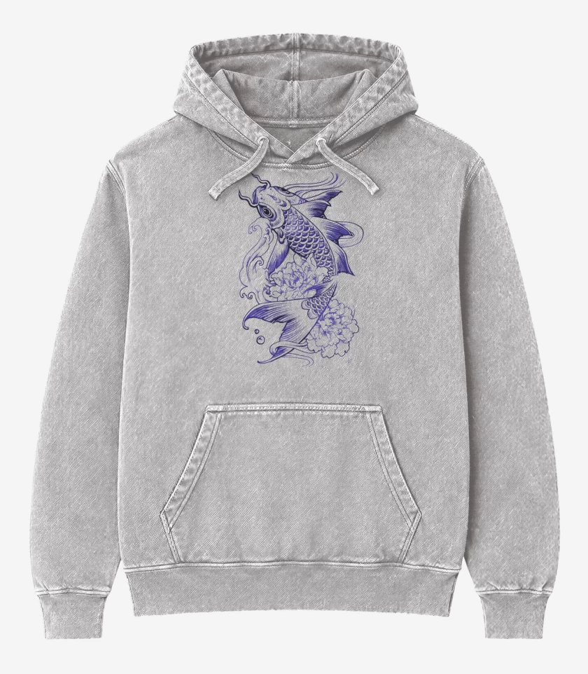 Poleron Canguro Acid Wash Gris Melange de pez