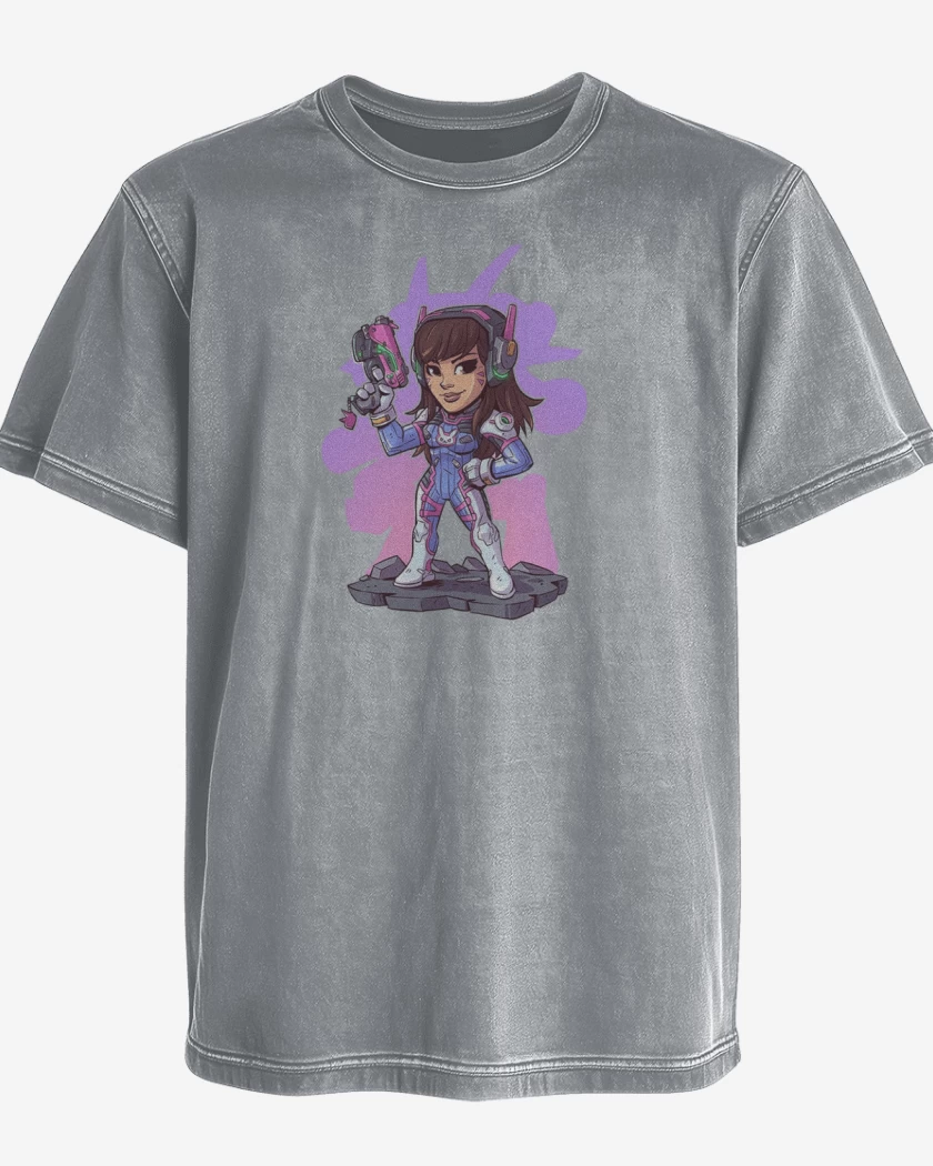 Polera desgastada Gris Melange de chibi dva