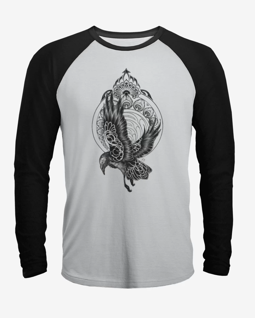 Polera Raglan Blanco / Negro de pajaro