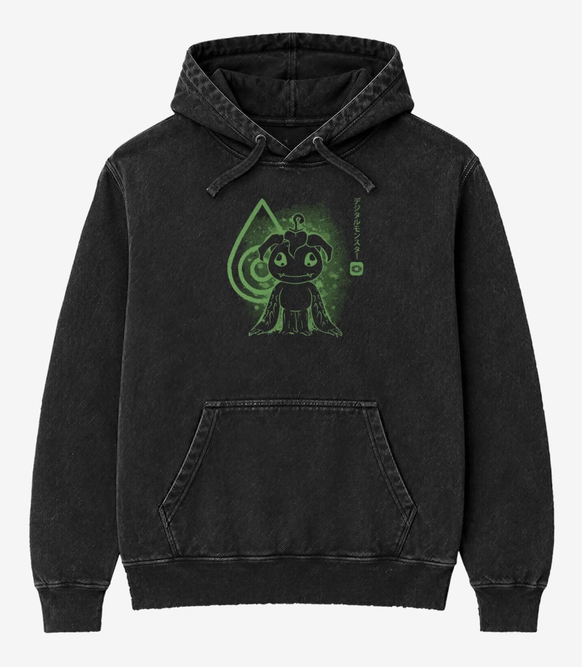 Poleron Canguro Acid Wash Negro de palmon