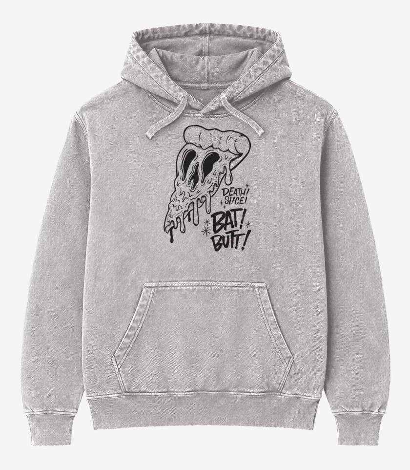 Poleron Canguro Acid Wash Gris Melange de death pizza