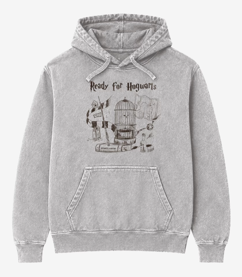 Poleron Canguro Acid Wash Gris Melange de Ready for hogwarts