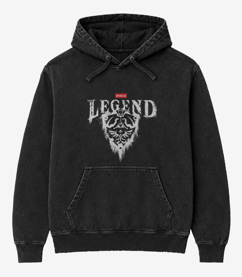 Poleron Canguro Acid Wash Negro de thyrule the legend
