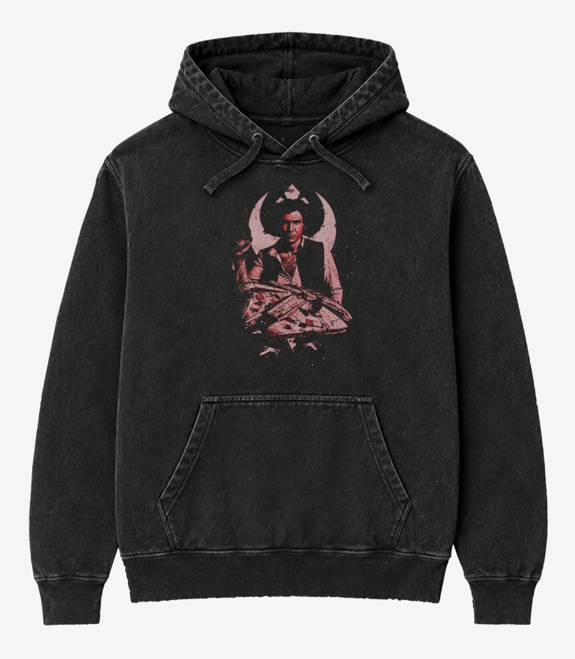 Poleron Canguro Acid Wash Negro de Han solo
