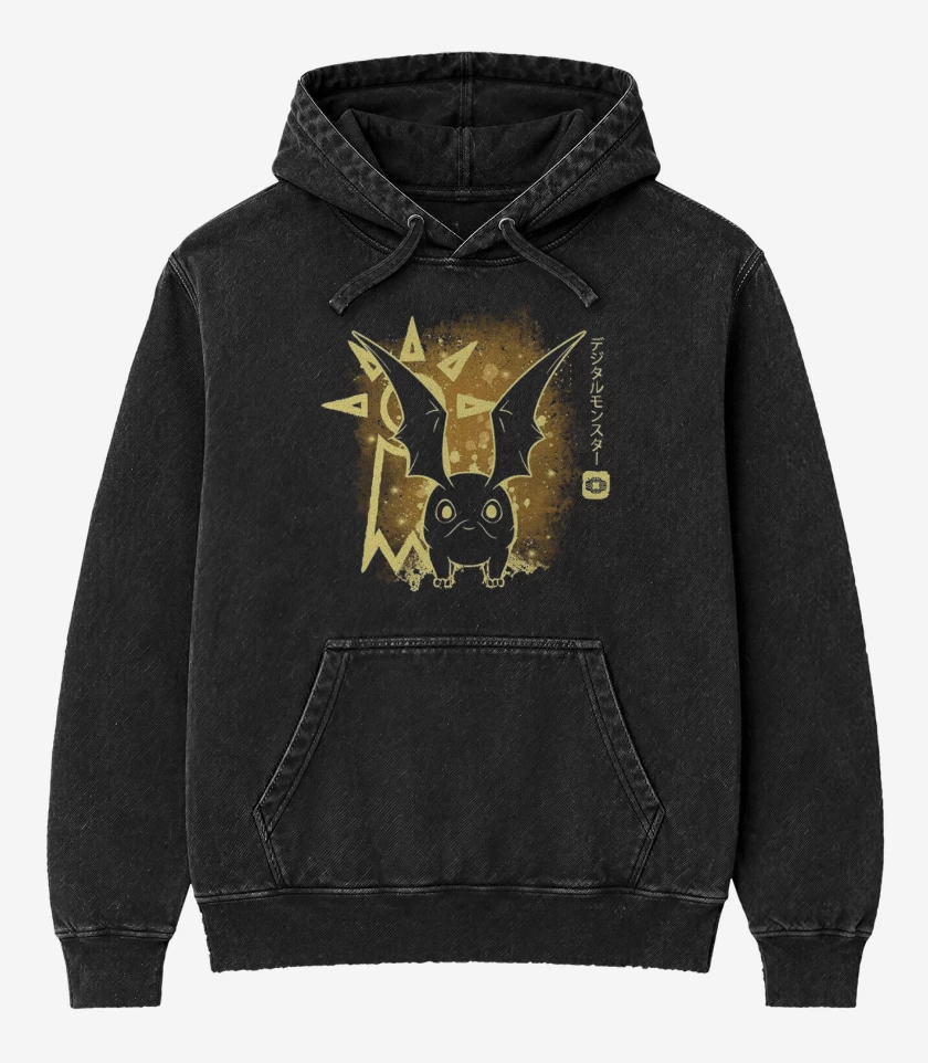 Poleron Canguro Acid Wash Negro de patamon