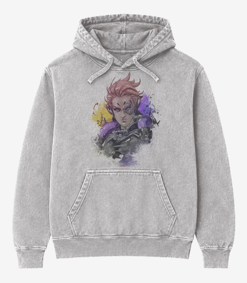 Poleron Canguro Acid Wash Gris Melange de Moira Full Color