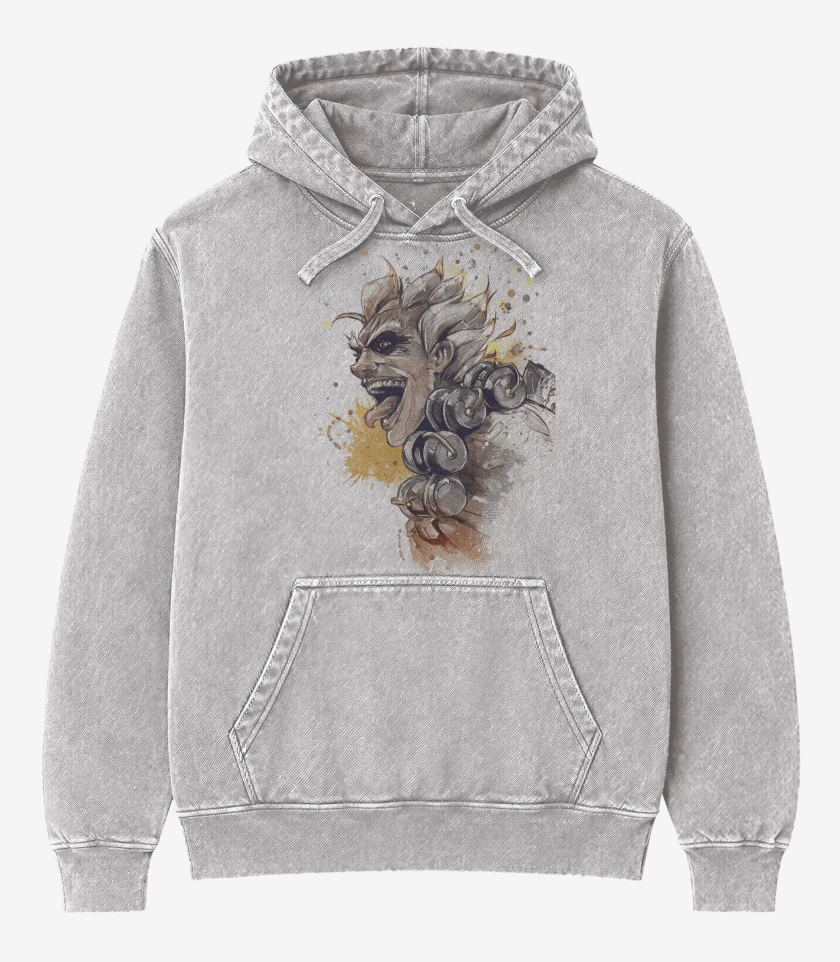 Poleron Canguro Acid Wash Gris Melange de Junkrat Full Color 