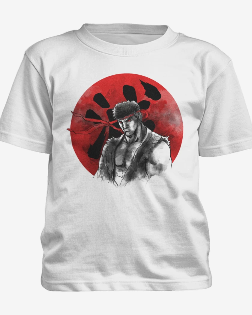 Polera de niño Blanco de Ryu circulo rojo
