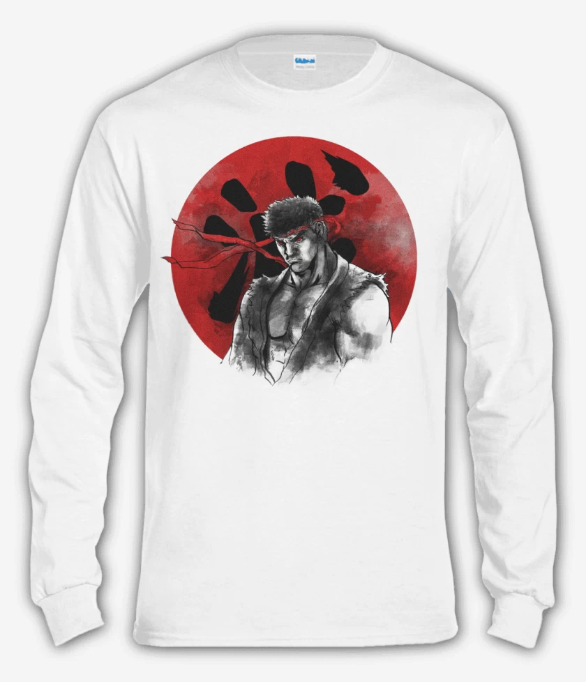 Polera manga larga Blanco de Ryu circulo rojo