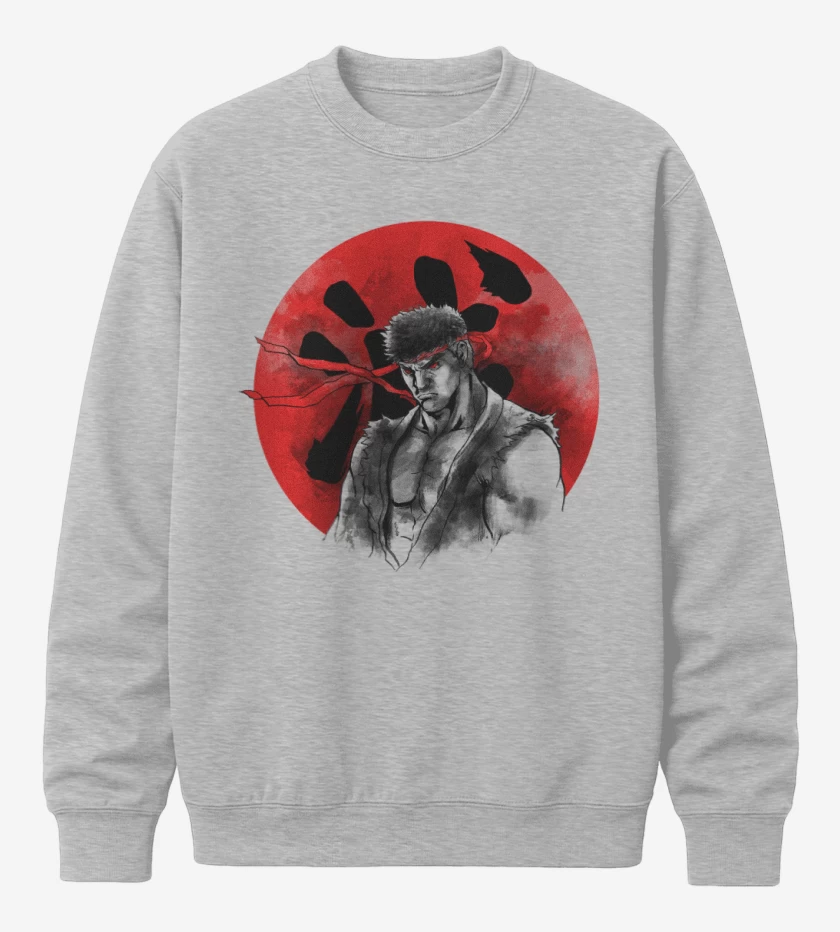 Poleron polo Gris Melange de Ryu circulo rojo