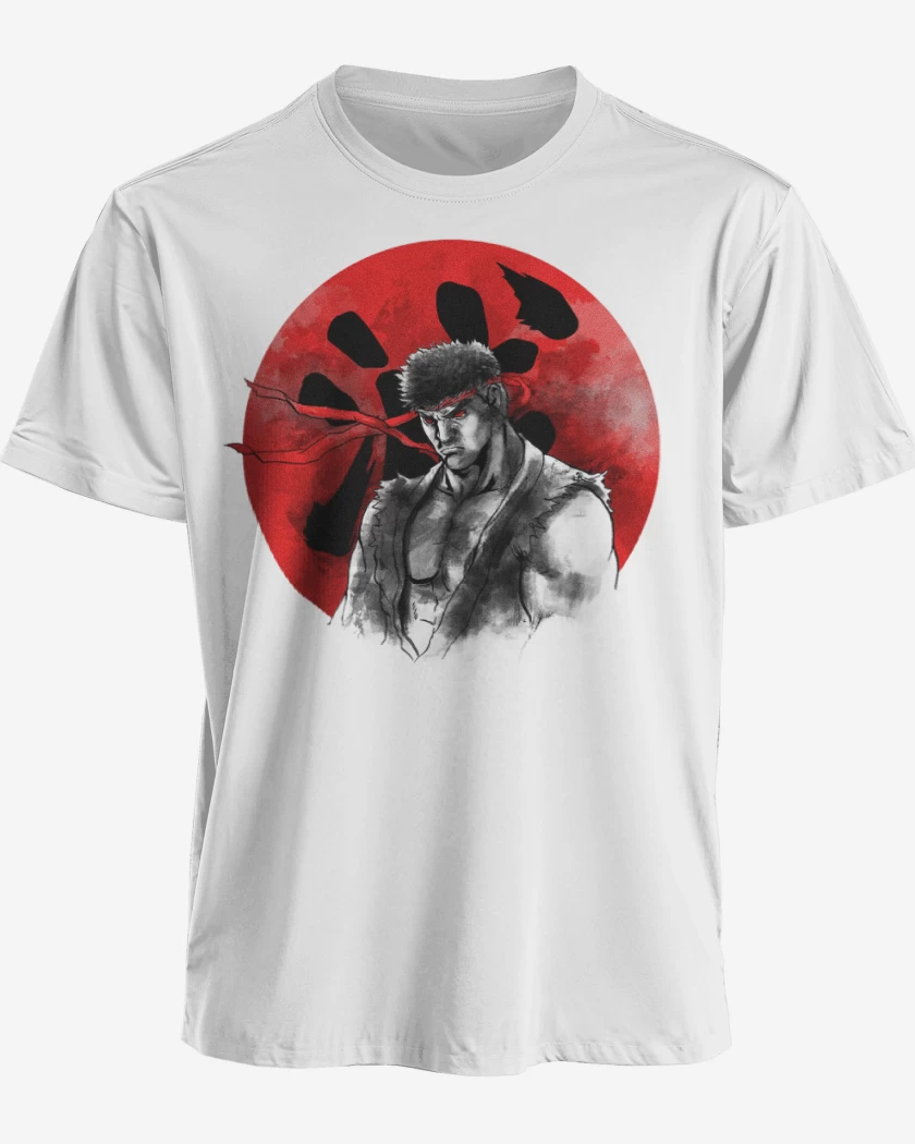 Polera premium Blanco de Ryu circulo rojo