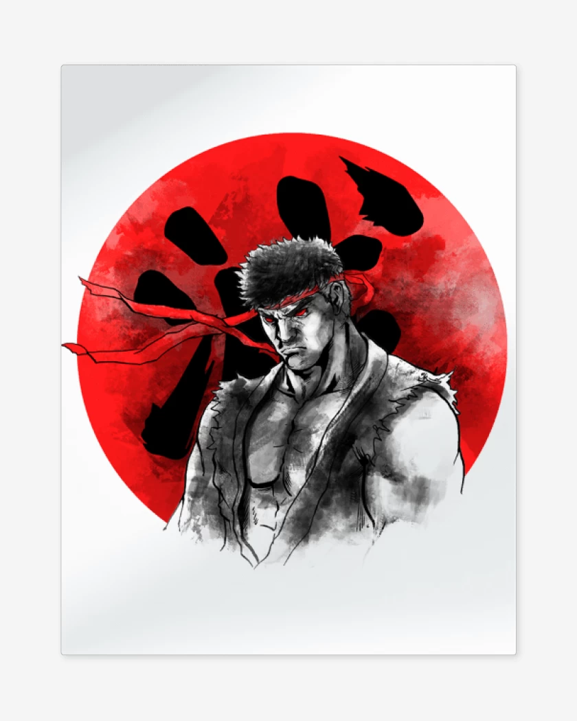 Print metalico Blanco de Ryu circulo rojo