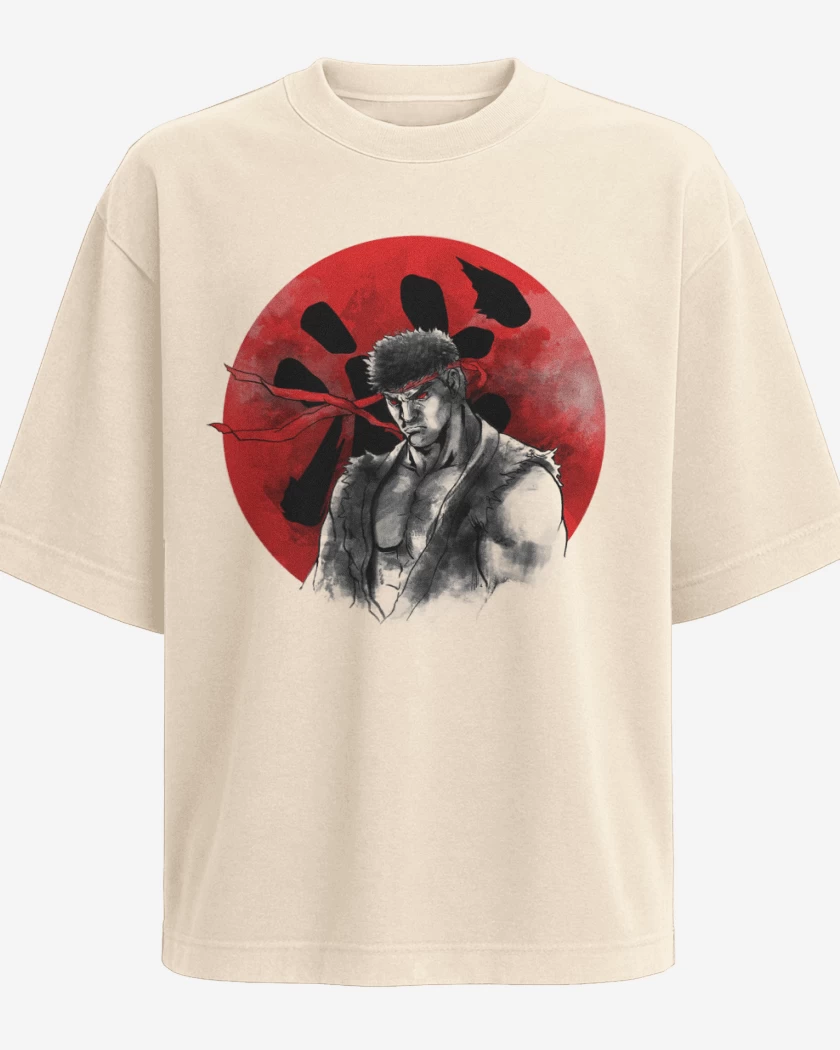 Polera Oversize Beige de Ryu circulo rojo