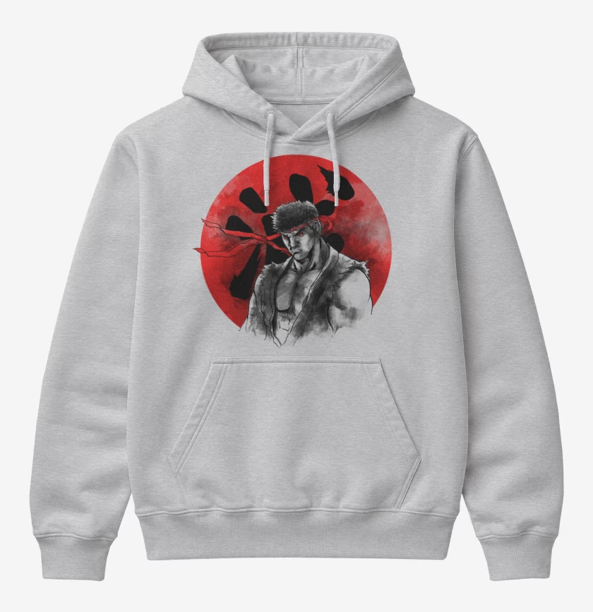 Poleron Canguro básico Gris Melange de Ryu circulo rojo