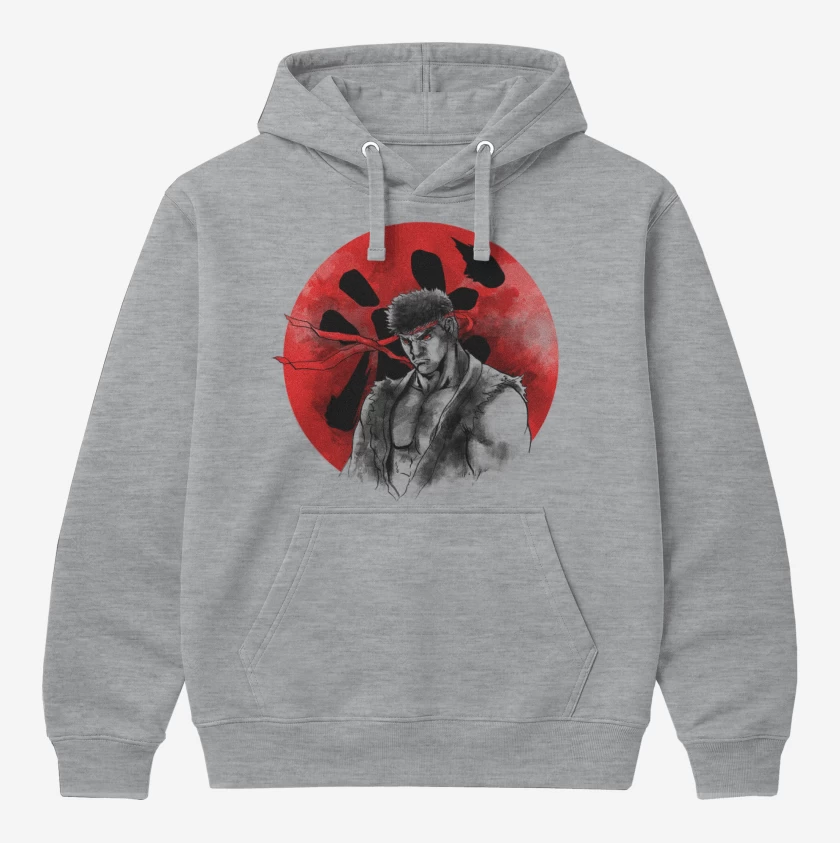 Polerón Canguro Gris Melange de Ryu circulo rojo