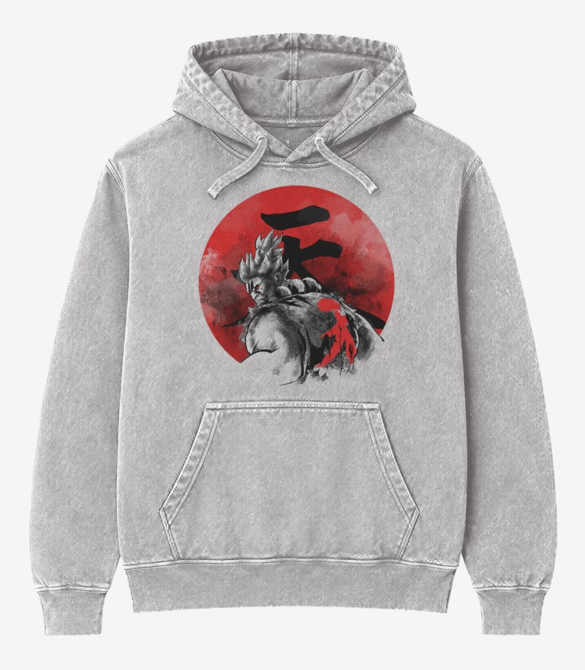 Poleron Canguro Acid Wash Akuma Circulo Rojo