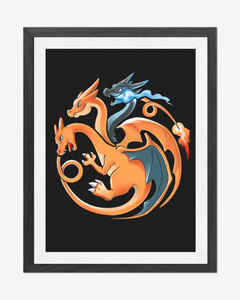 Cuadro decorativo Negro de charizard tres cabezas 