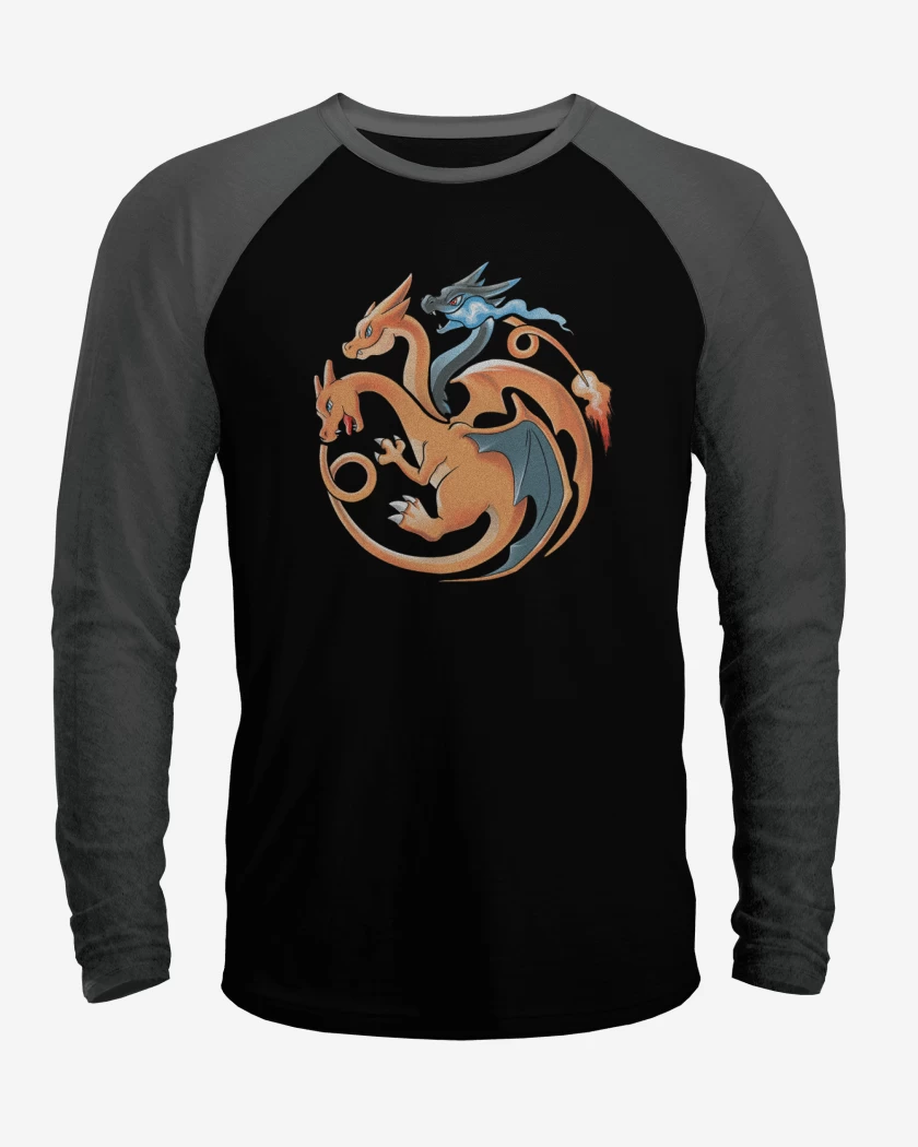 Polera Raglan charizard tres cabezas 