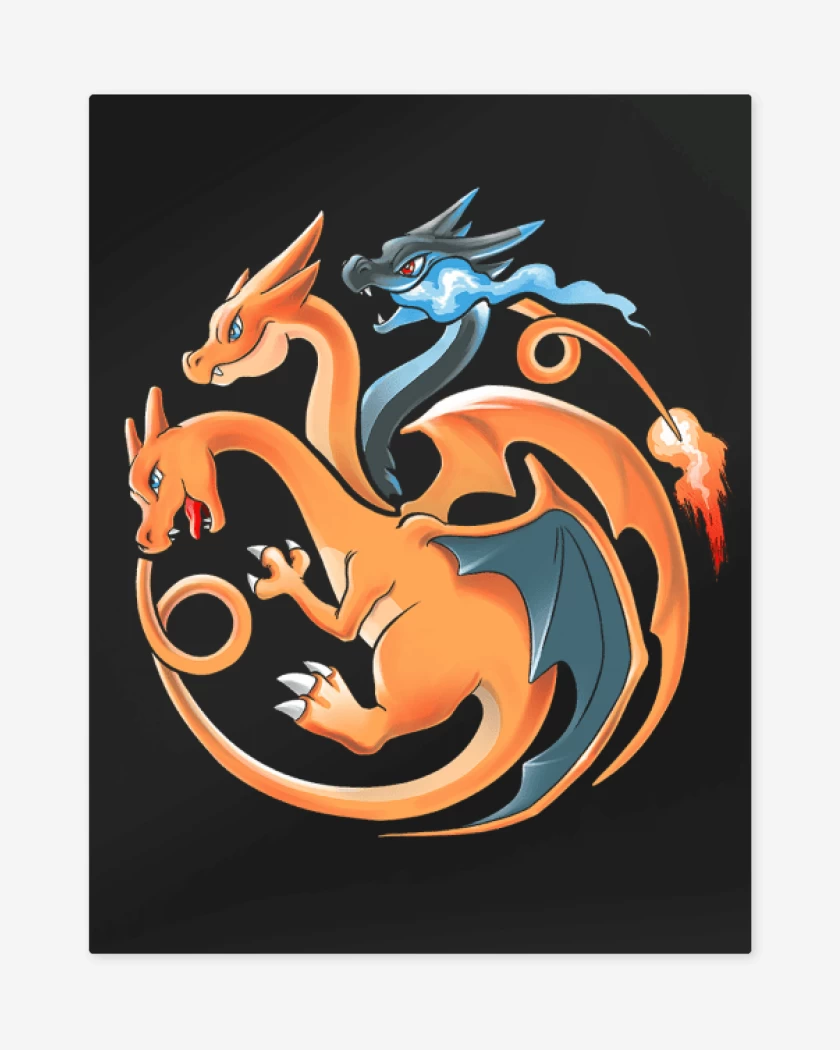 Print metalico charizard tres cabezas 