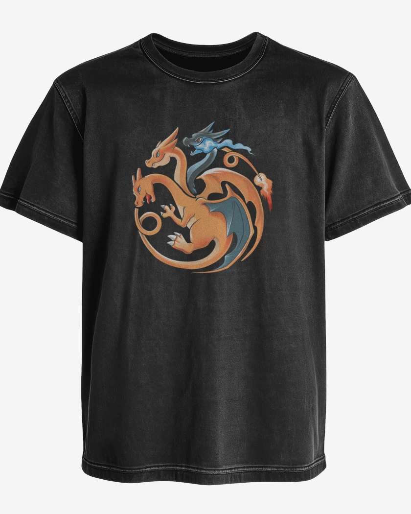 Polera desgastada charizard tres cabezas 