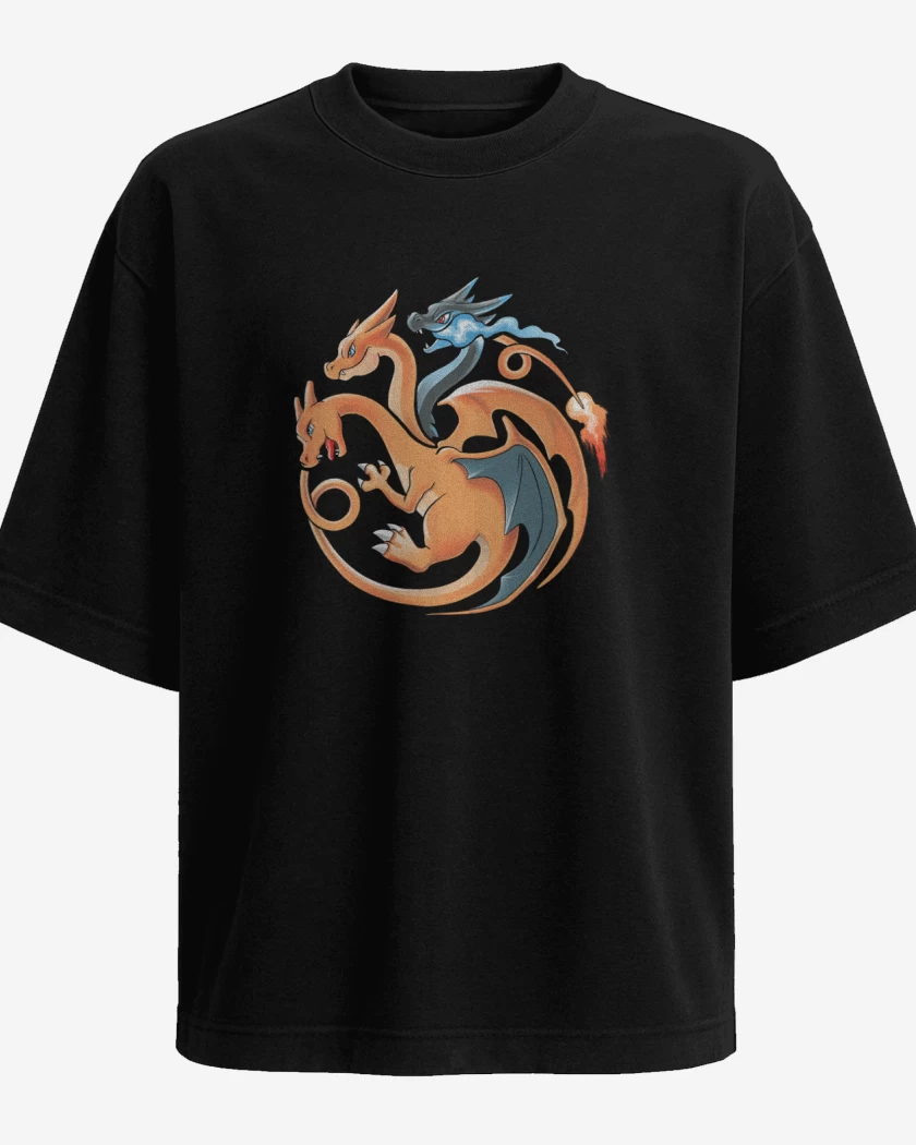 Polera Oversize charizard tres cabezas 