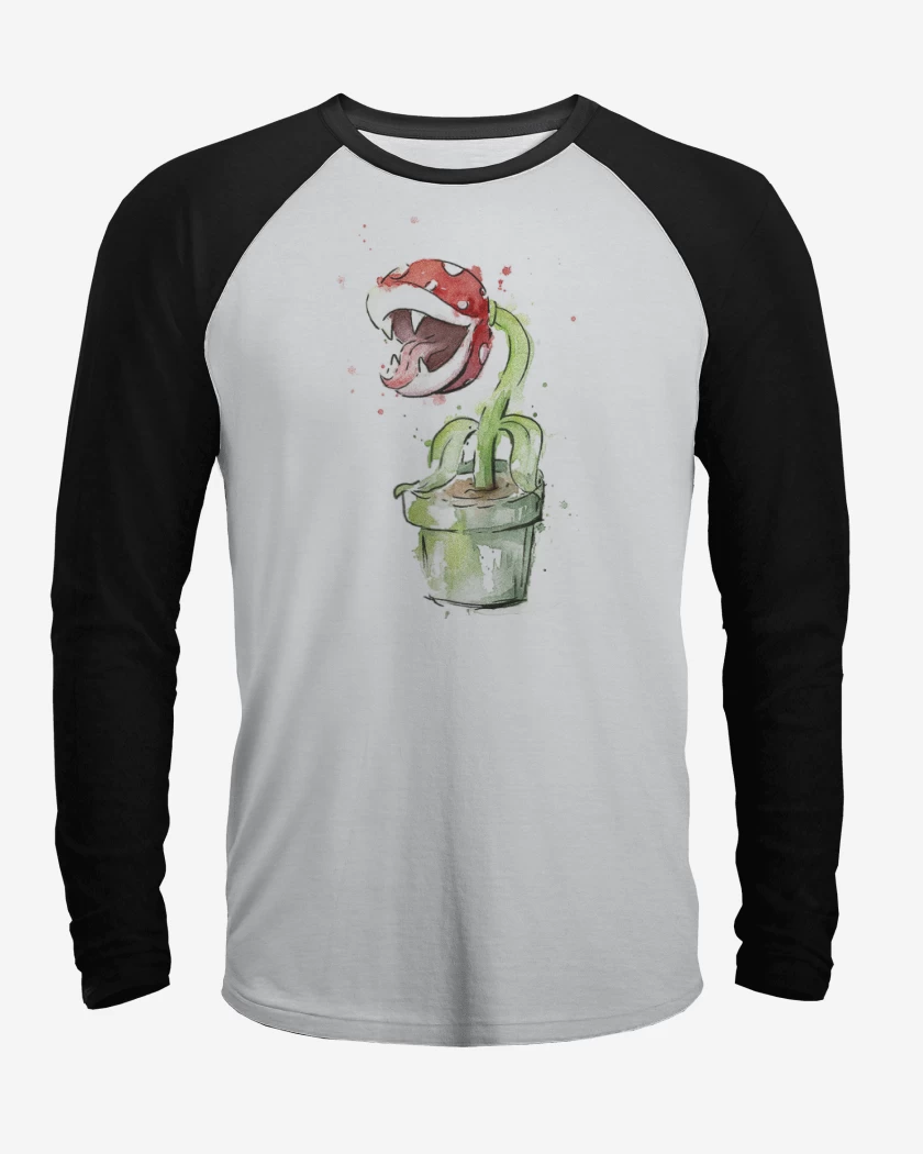 Polera Raglan Blanco / Negro de Super bigote Plants