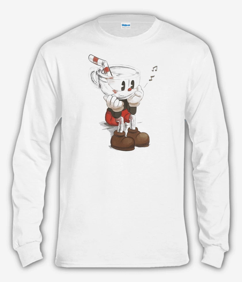 Polera manga larga Blanco de CupHead Art