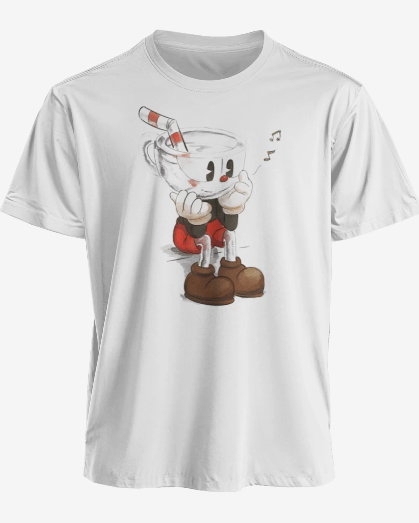 Polera premium Blanco de CupHead Art