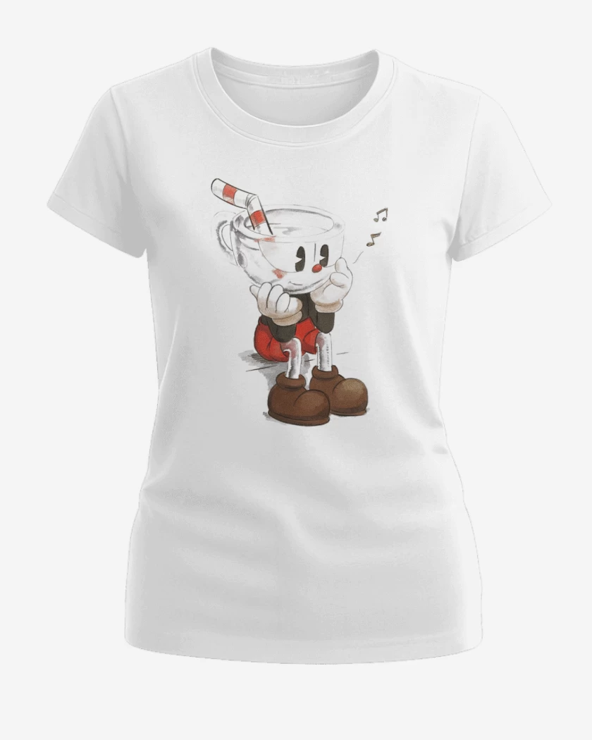 Polera de Mujer Blanco de CupHead Art