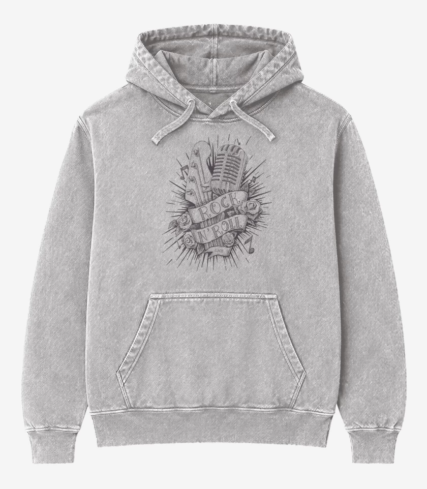 Poleron Canguro Acid Wash Gris Melange de Rock n Roll