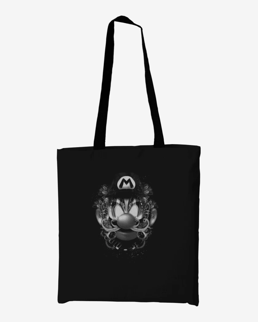 Totebag Negro de Super bigote Blanco y Negro