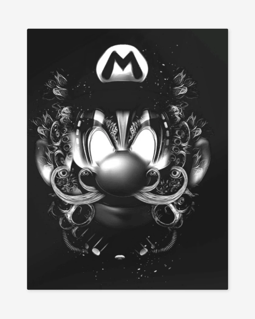 Print metalico Negro de Super bigote Blanco y Negro