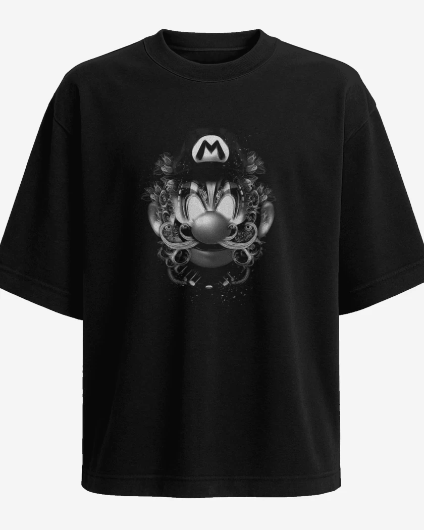 Polera Oversize Negro de Super bigote Blanco y Negro