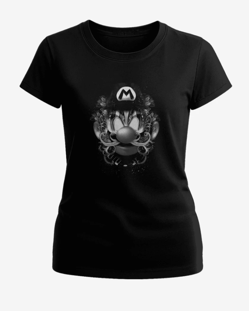 Polera de Mujer Negro de Super bigote Blanco y Negro