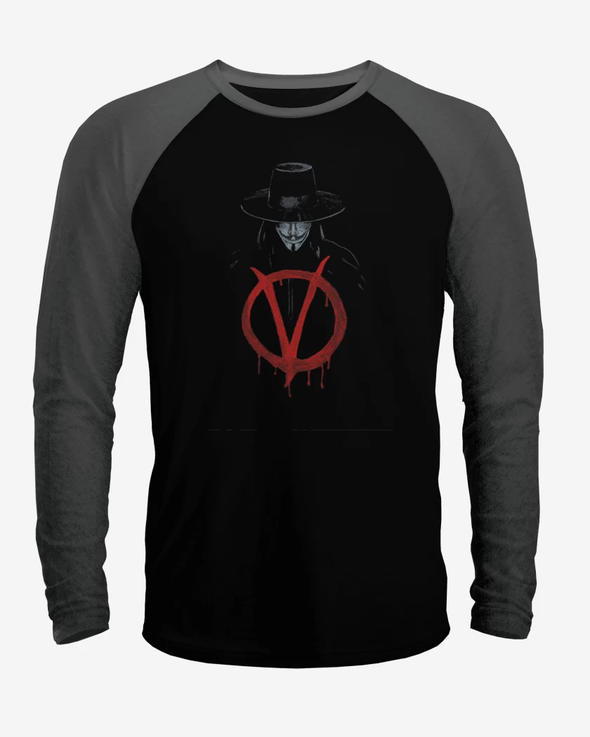 Polera Raglan Negro / Negro Heather de V for Vendetta - V