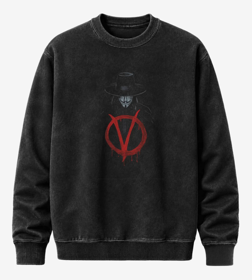 Poleron Polo Acid Wash Negro de V for Vendetta - V