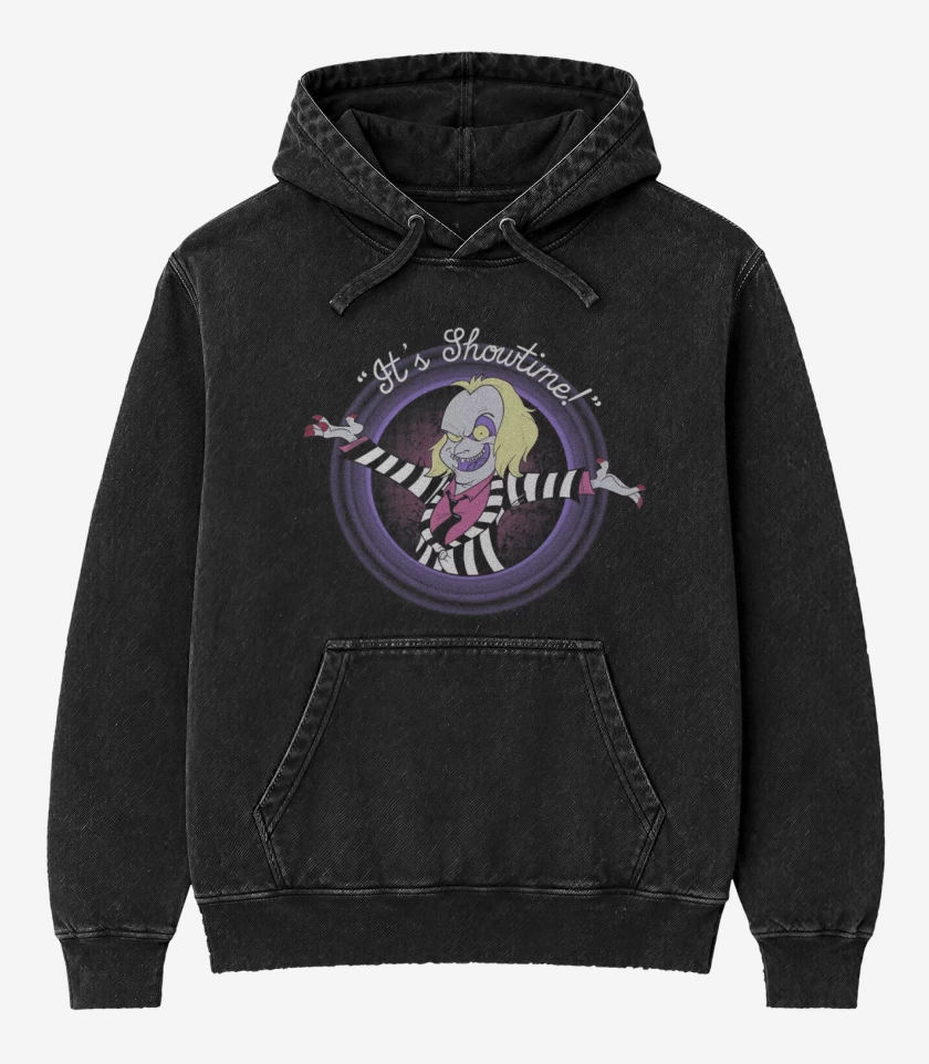 Poleron Canguro Acid Wash Negro de Beetlejuice