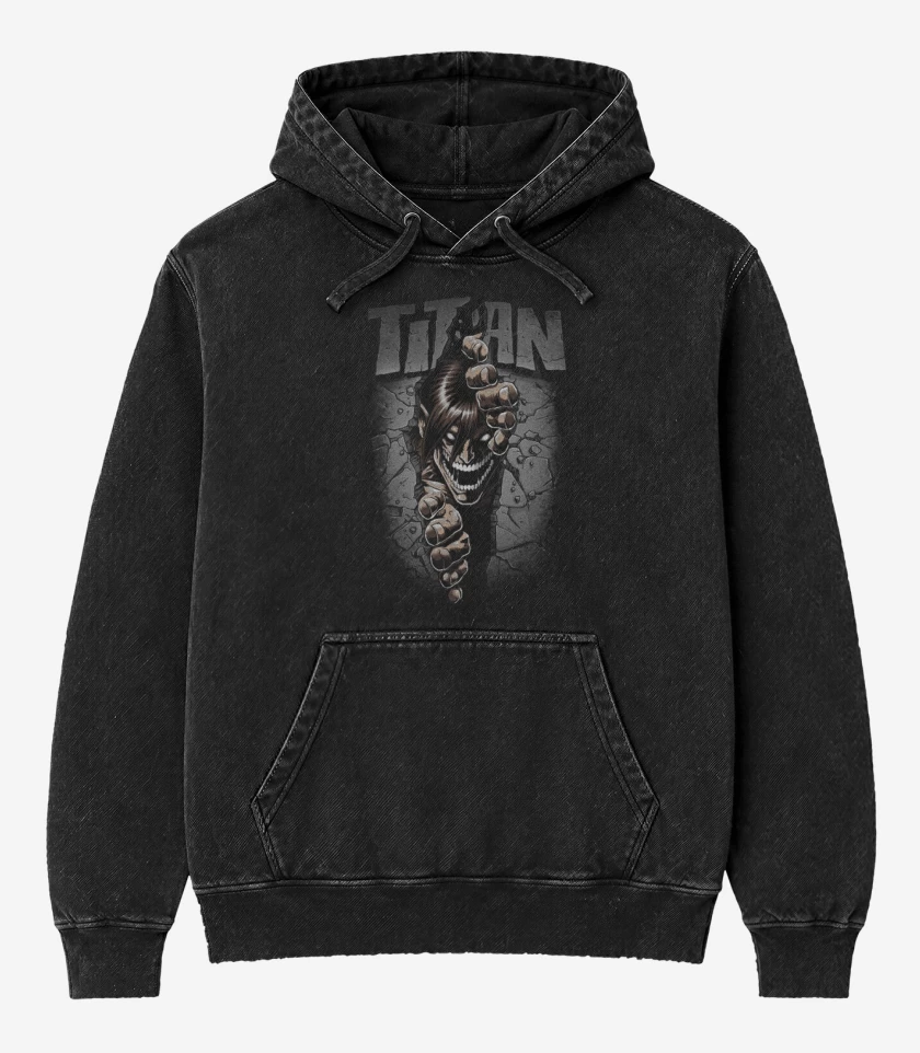 Poleron Canguro Acid Wash Negro de Eren Titan