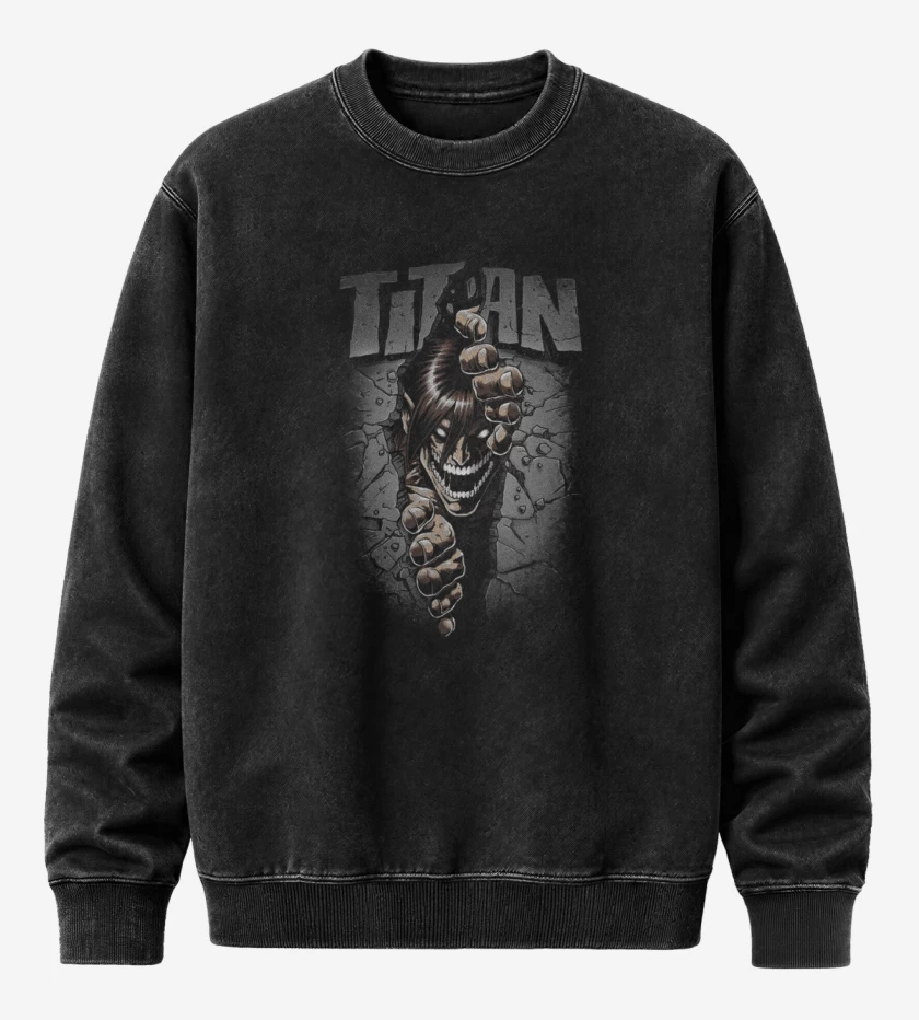 Poleron Polo Acid Wash Negro de Eren Titan
