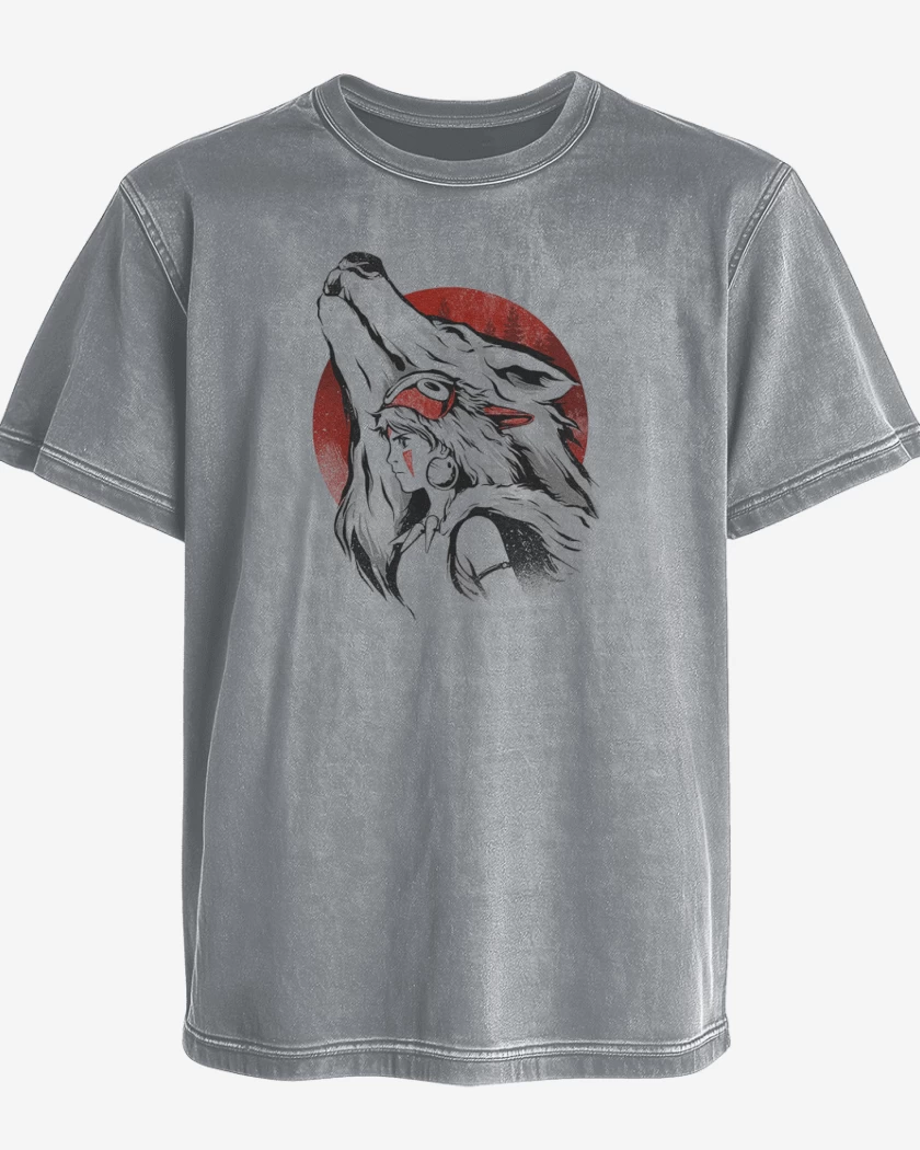 Polera desgastada Gris Melange de Princesa Mononoke